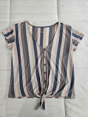 American Eagle Outfitters Striped Tie-Front V-Neck Top
